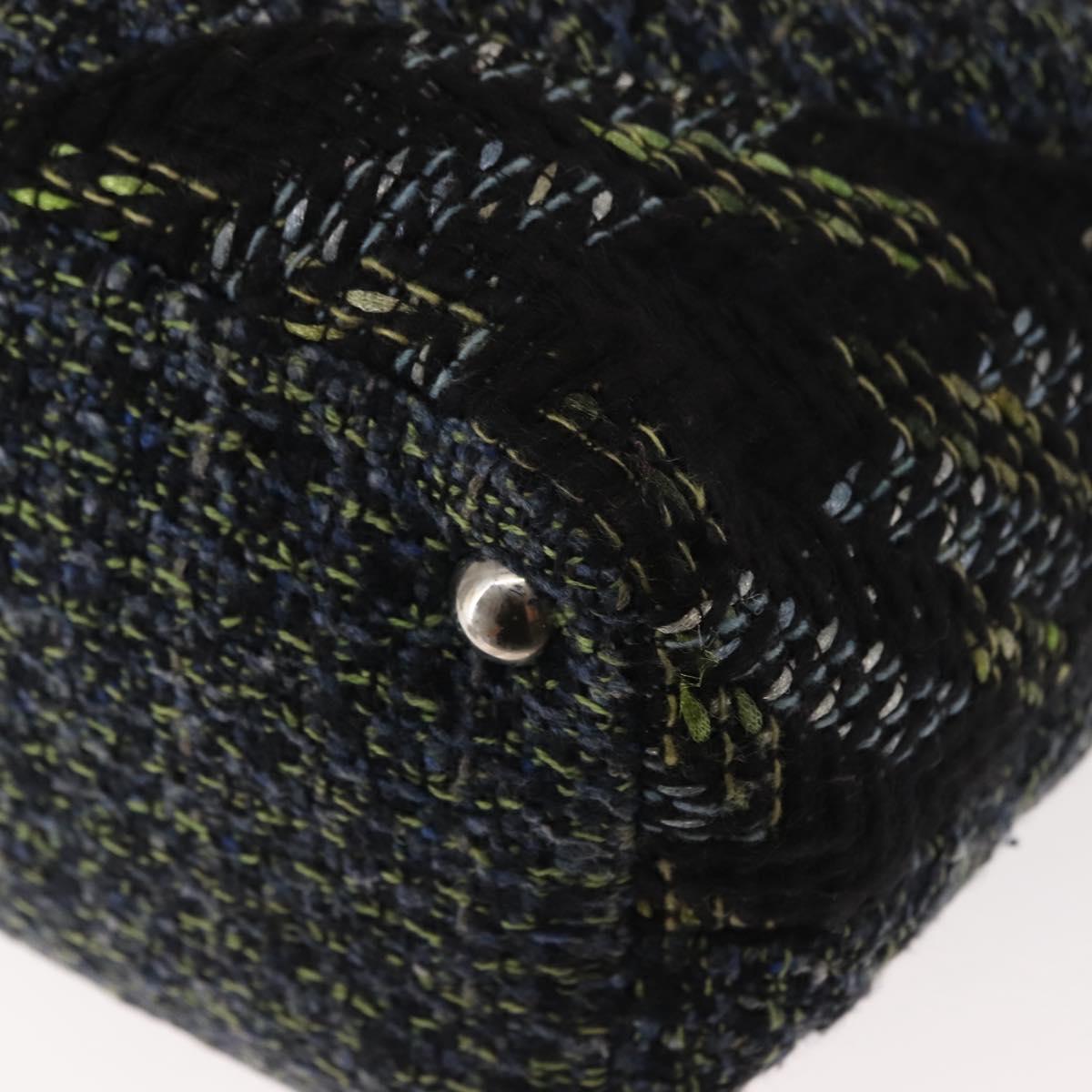 CHANEL Cambon Line Tote Bag tweed Navy Silver CC Auth bs29930