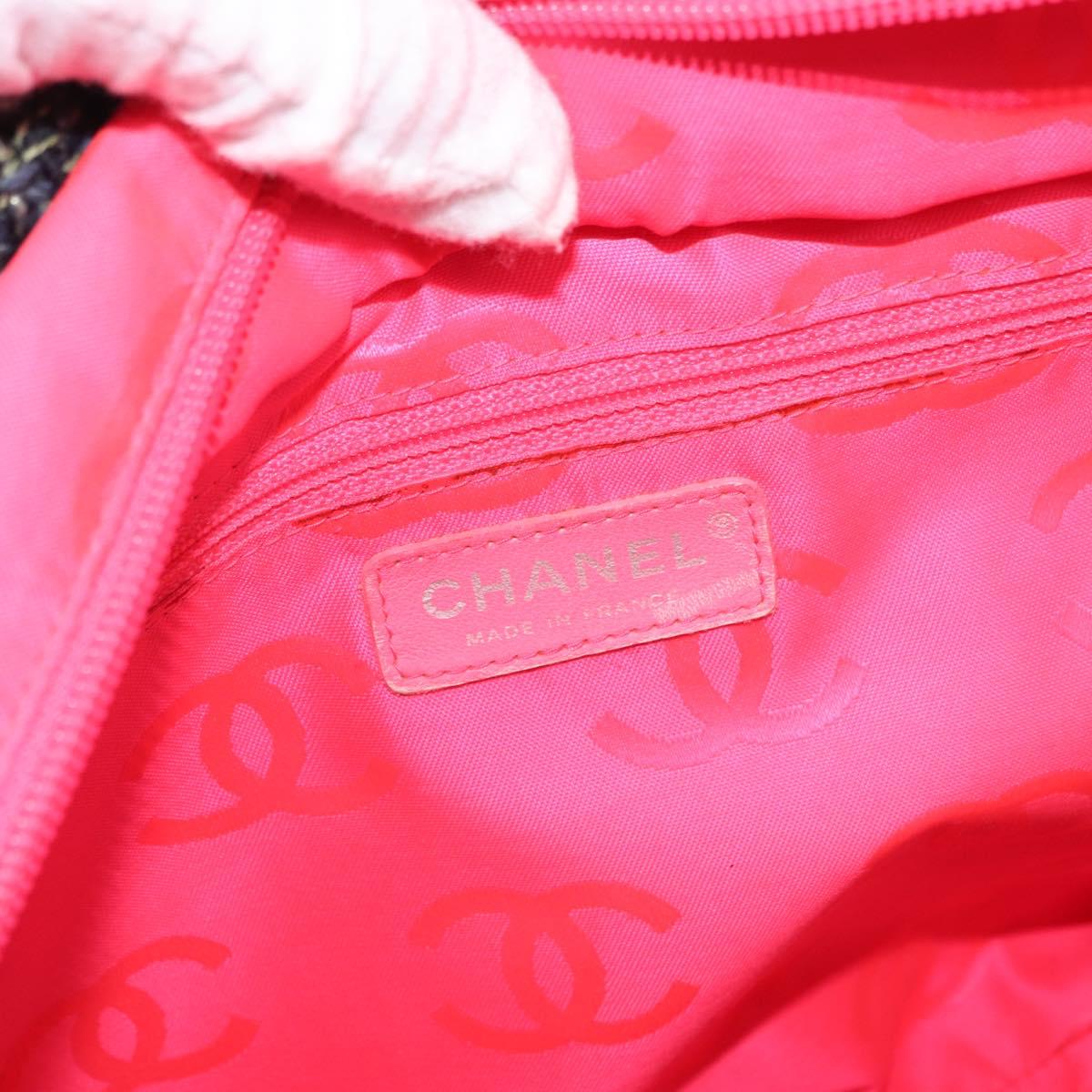 CHANEL Cambon Line Tote Bag tweed Navy Silver CC Auth bs29930