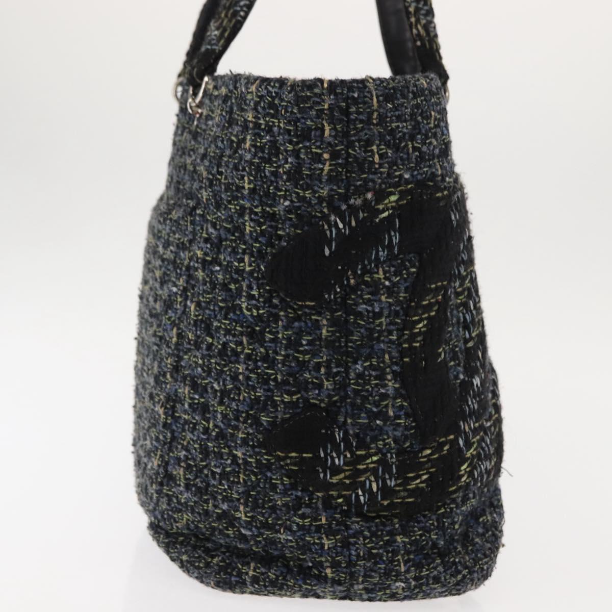CHANEL Cambon Line Tote Bag tweed Navy Silver CC Auth bs29930