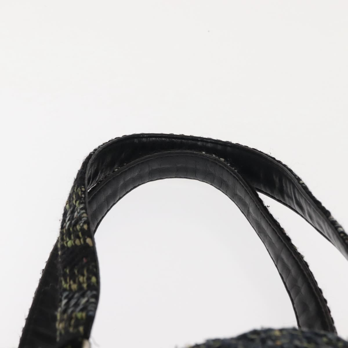 CHANEL Cambon Line Tote Bag tweed Navy Silver CC Auth bs29930