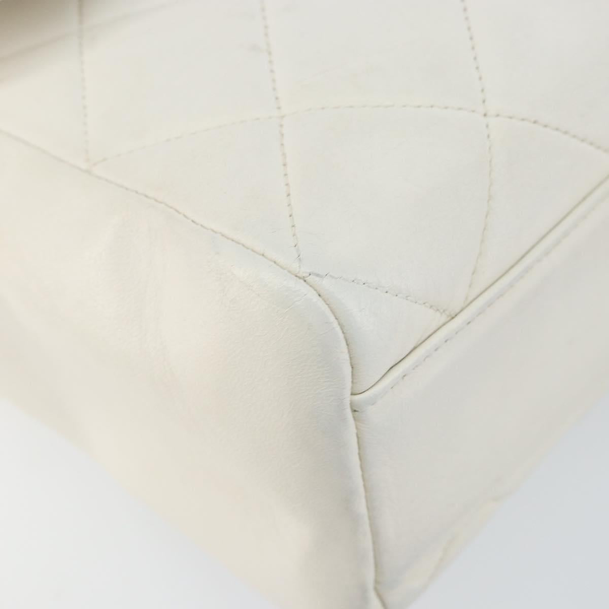 CHANEL Matelasse Chain Shoulder Bag Lamb Skin White Gold CC Auth bs29933