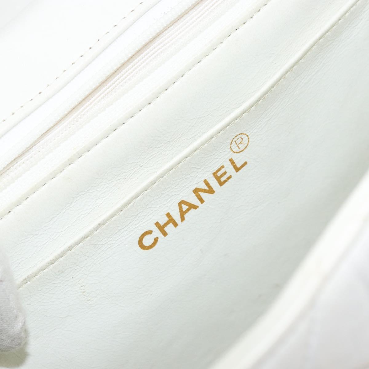 CHANEL Matelasse Chain Shoulder Bag Lamb Skin White Gold CC Auth bs29933