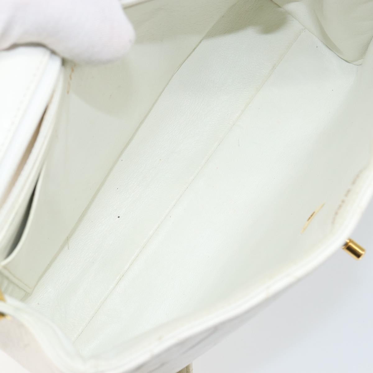 CHANEL Matelasse Chain Shoulder Bag Lamb Skin White Gold CC Auth bs29933