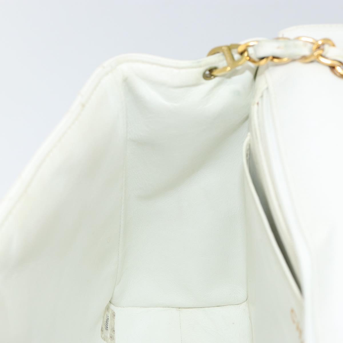 CHANEL Matelasse Chain Shoulder Bag Lamb Skin White Gold CC Auth bs29933
