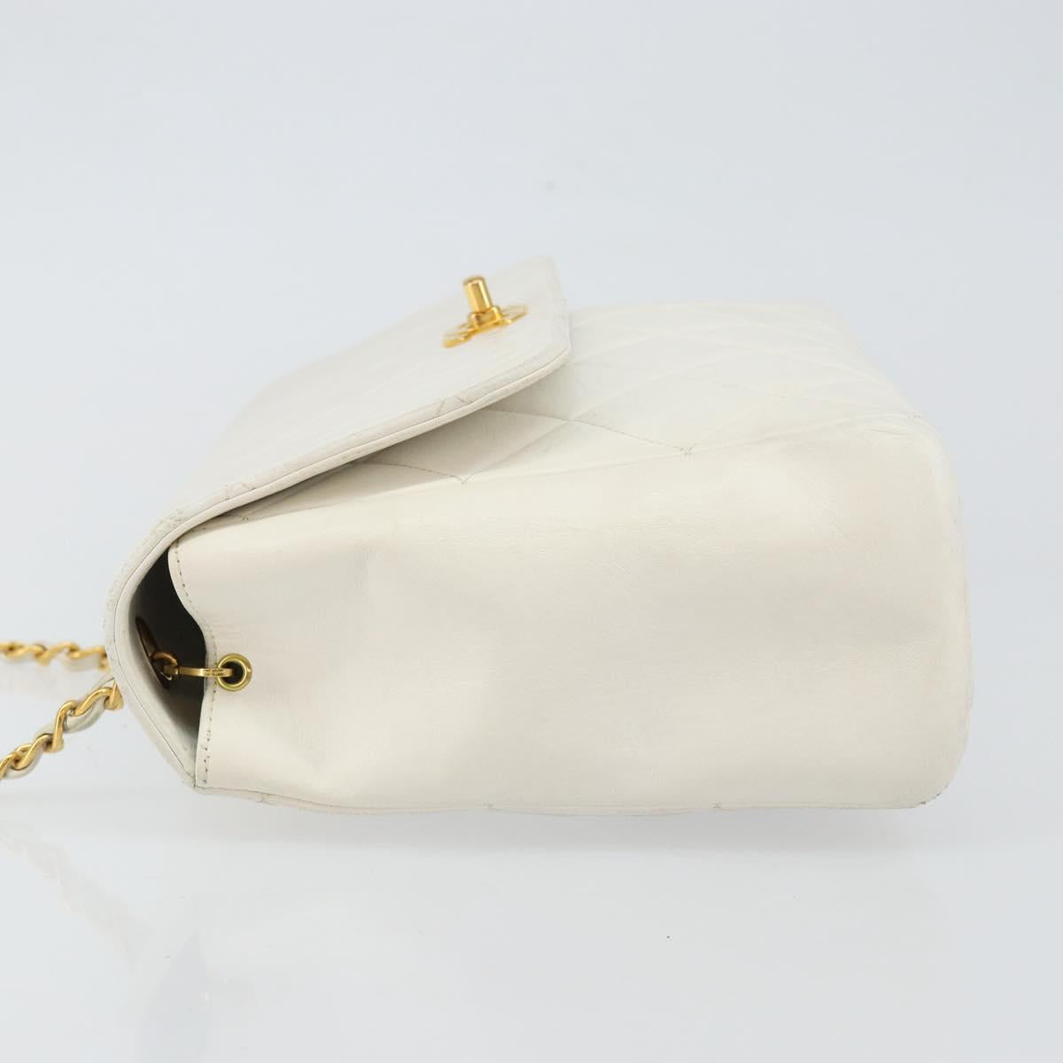 CHANEL Matelasse Chain Shoulder Bag Lamb Skin White Gold CC Auth bs29933