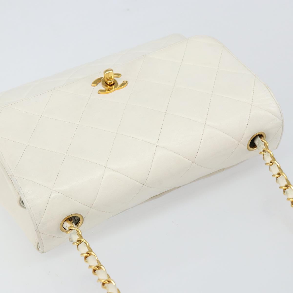 CHANEL Matelasse Chain Shoulder Bag Lamb Skin White Gold CC Auth bs29933