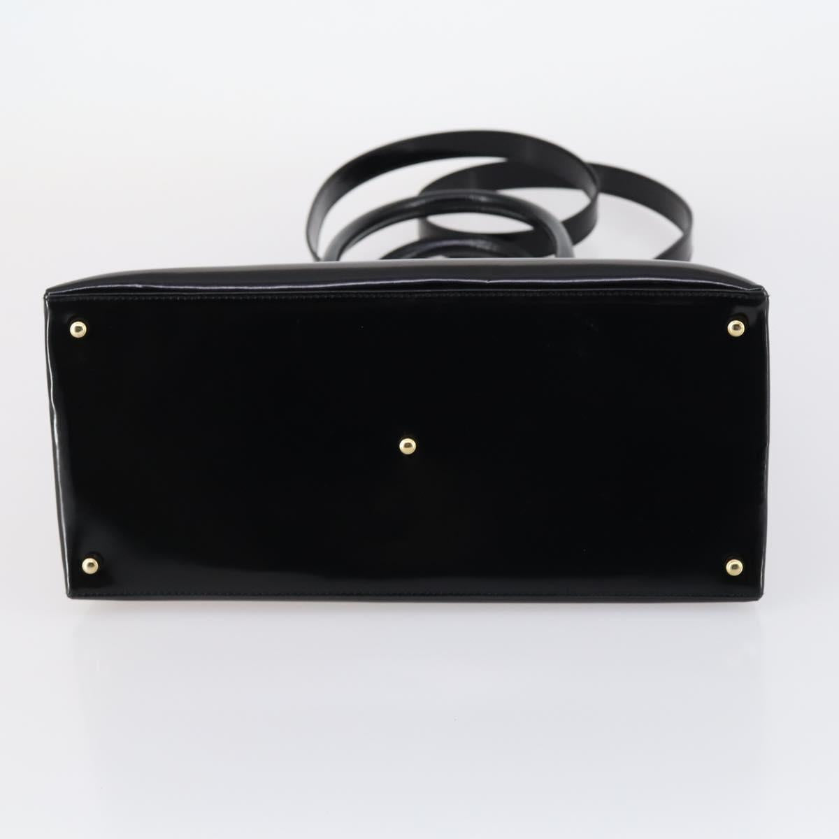 GUCCI Hand Bag Patent leather 2way Black Gold 000 2404 0503 Auth bs29935