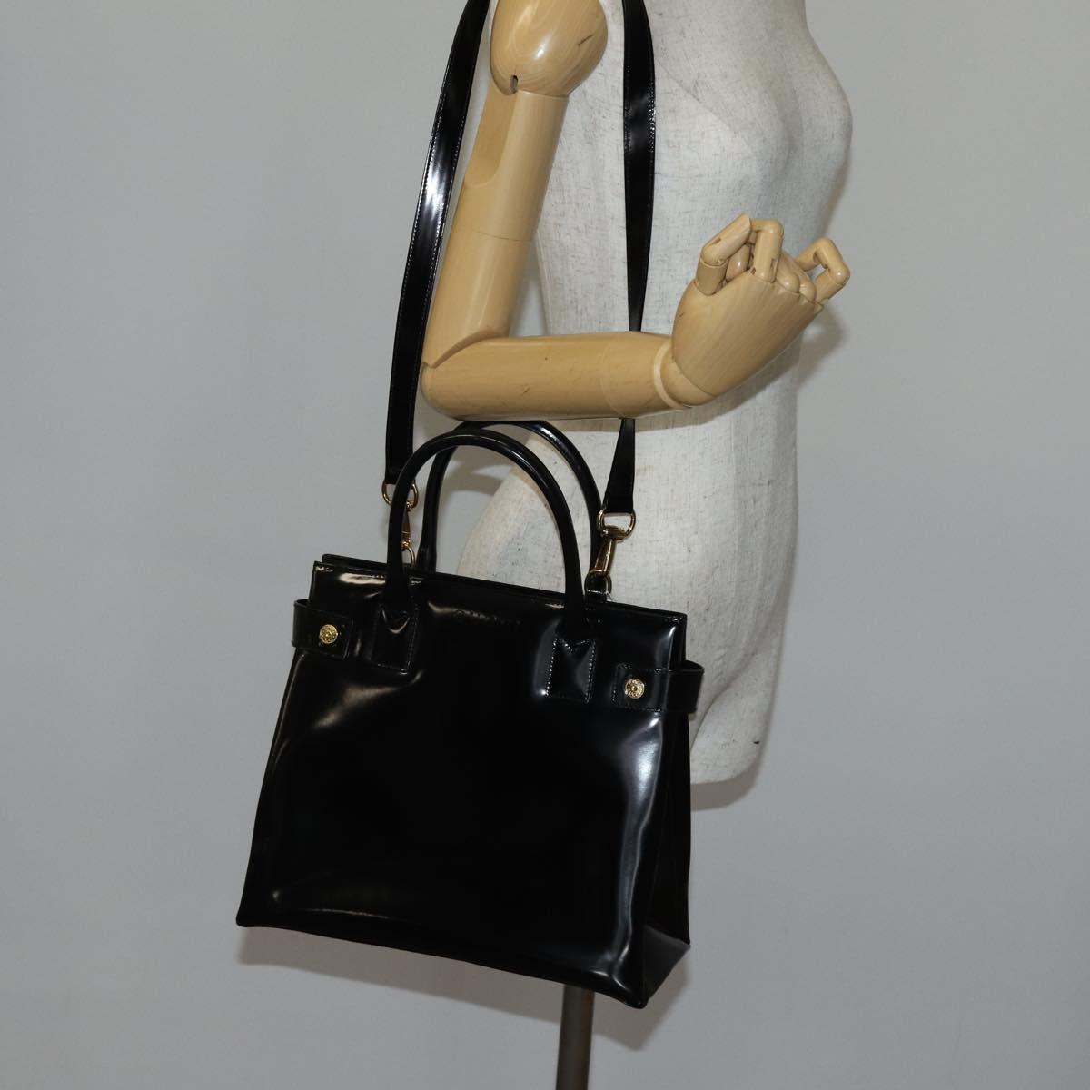 GUCCI Hand Bag Patent leather 2way Black Gold 000 2404 0503 Auth bs29935