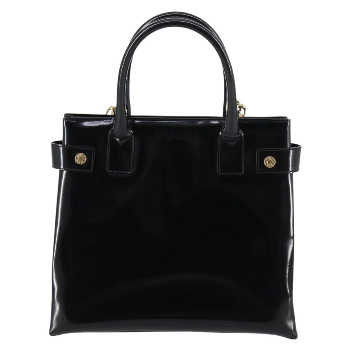 GUCCI Hand Bag Patent leather 2way Black Gold 000 2404 0503 Auth bs29935