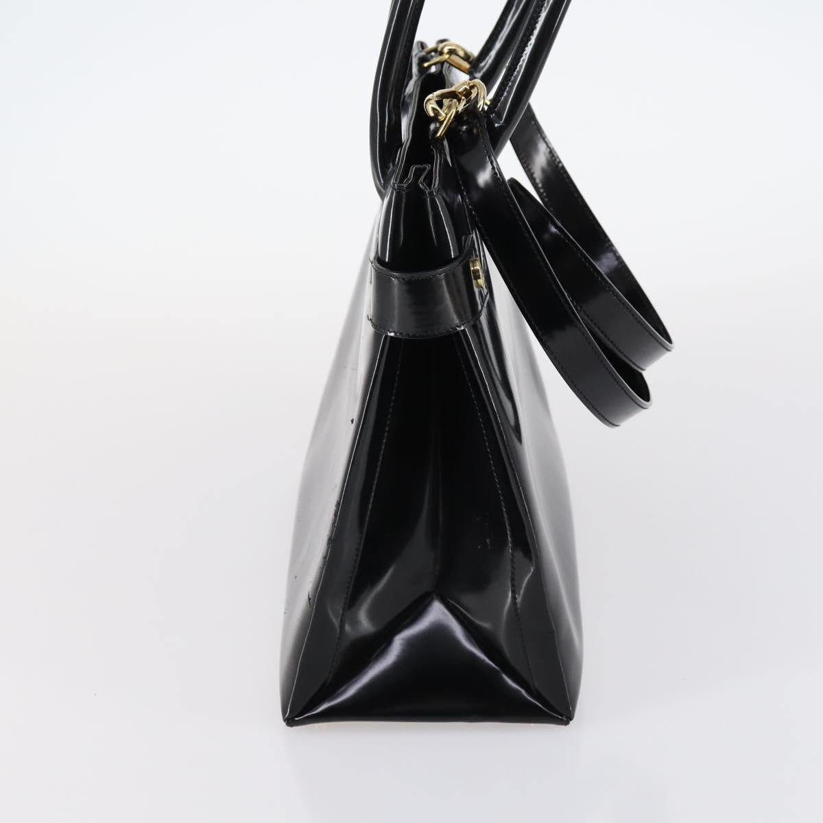 GUCCI Hand Bag Patent leather 2way Black Gold 000 2404 0503 Auth bs29935