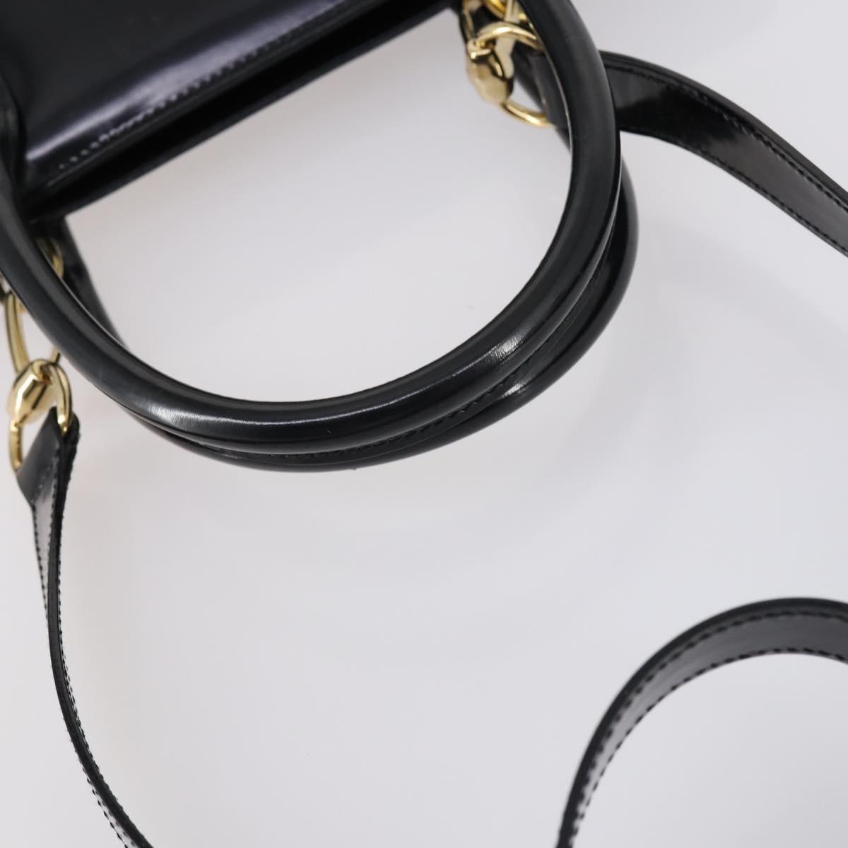 GUCCI Hand Bag Patent leather 2way Black Gold 000 2404 0503 Auth bs29935