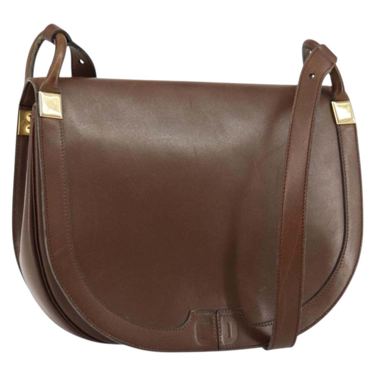 Christian Dior Shoulder Bag Leather Brown Gold Auth bs29937