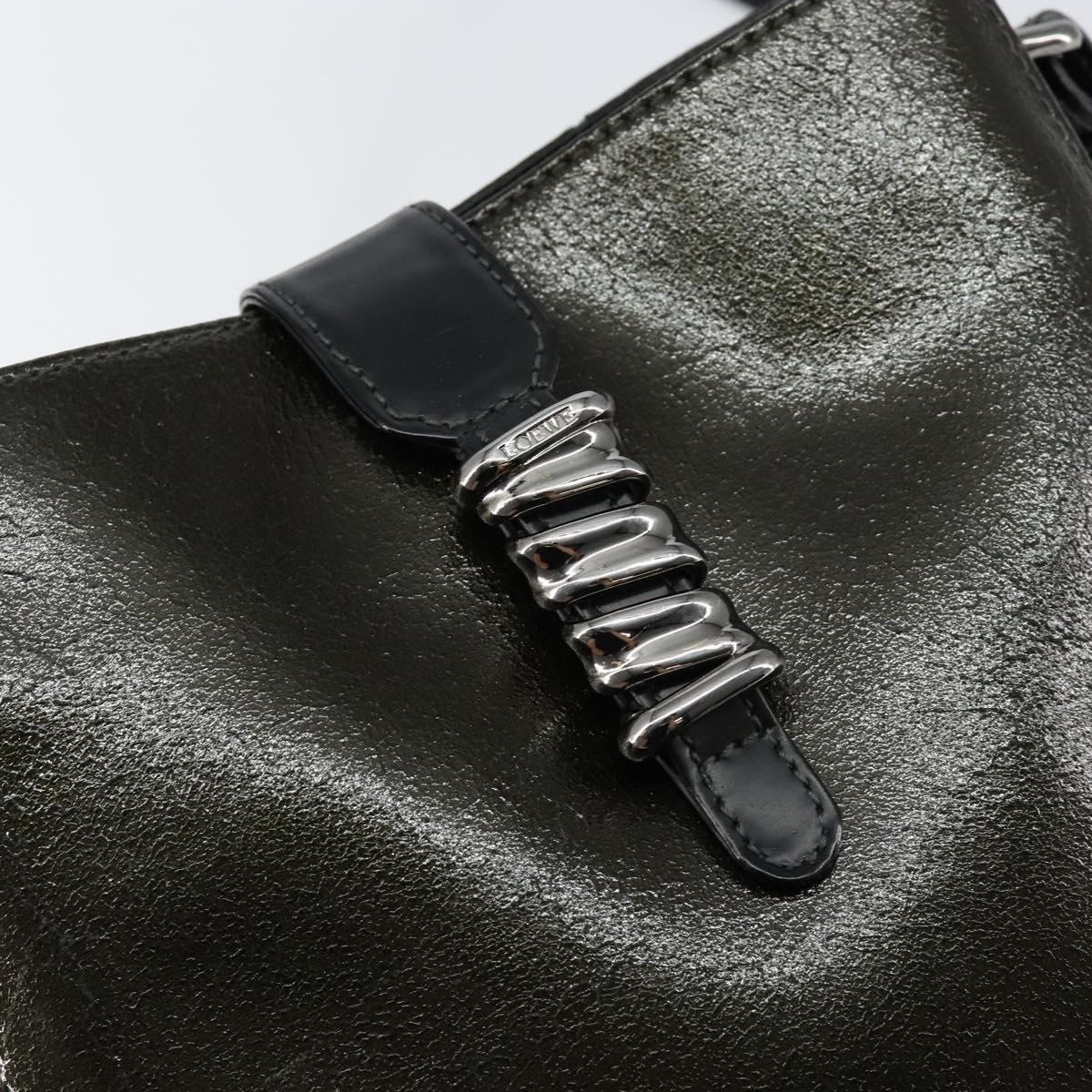 LOEWE Twist Shoulder Bag Leather Khaki Silver Auth bs29938