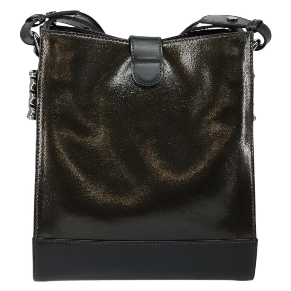 LOEWE Twist Shoulder Bag Leather Khaki Silver Auth bs29938