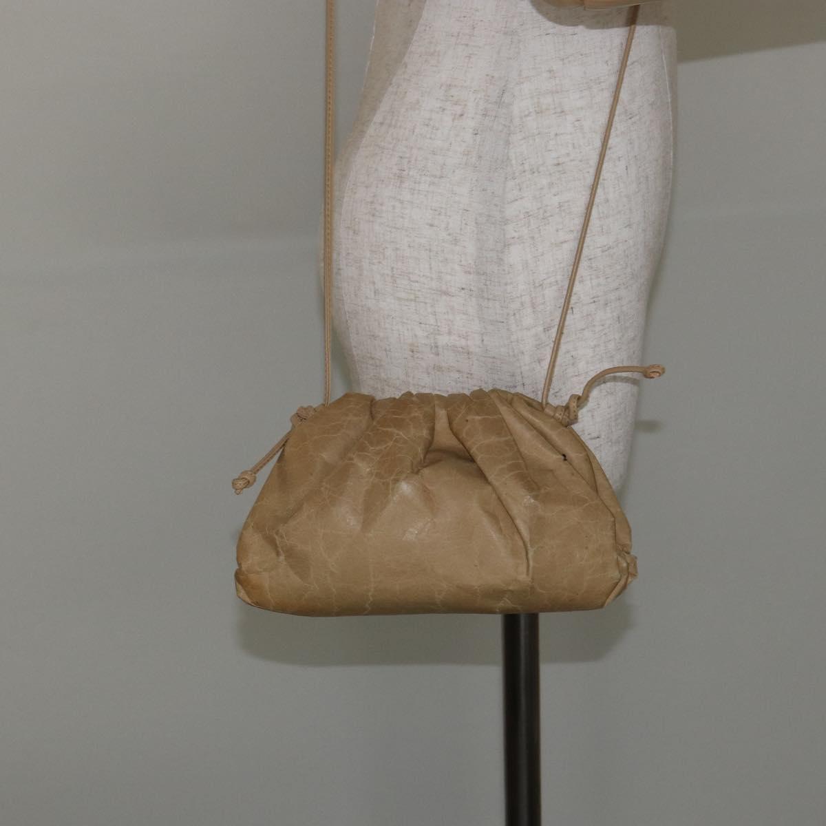 BOTTEGA VENETA The Pouch Shoulder Bag Leather Beige Auth bs29939
