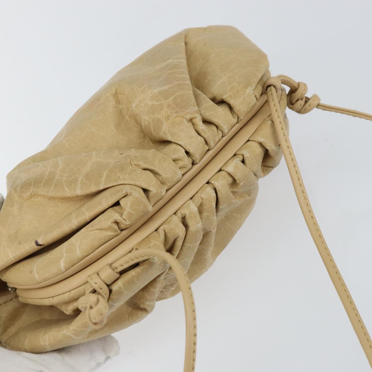 BOTTEGA VENETA The Pouch Shoulder Bag Leather Beige Auth bs29939