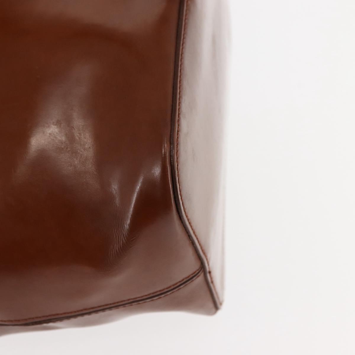 CARTIER PANTHERE Shoulder Bag Patent leather Brown Silver Auth bs29942