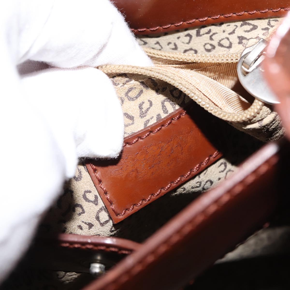 CARTIER PANTHERE Shoulder Bag Patent leather Brown Silver Auth bs29942