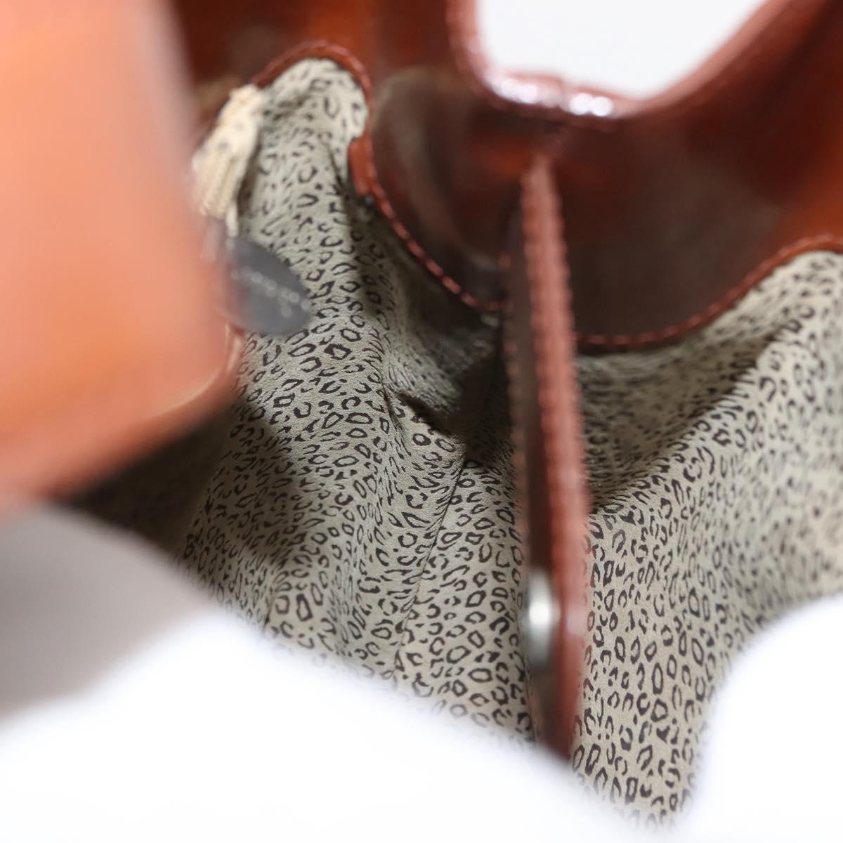 CARTIER PANTHERE Shoulder Bag Patent leather Brown Silver Auth bs29942