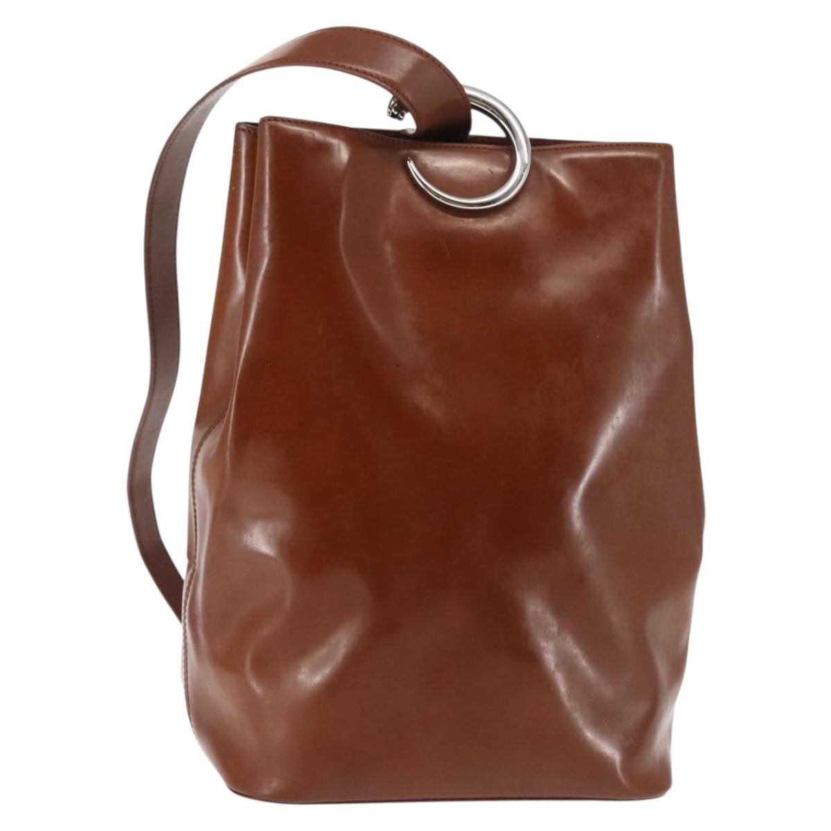 CARTIER PANTHERE Shoulder Bag Patent leather Brown Silver Auth bs29942