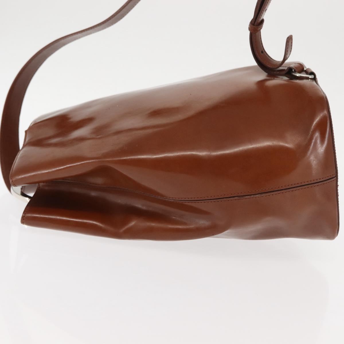 CARTIER PANTHERE Shoulder Bag Patent leather Brown Silver Auth bs29942