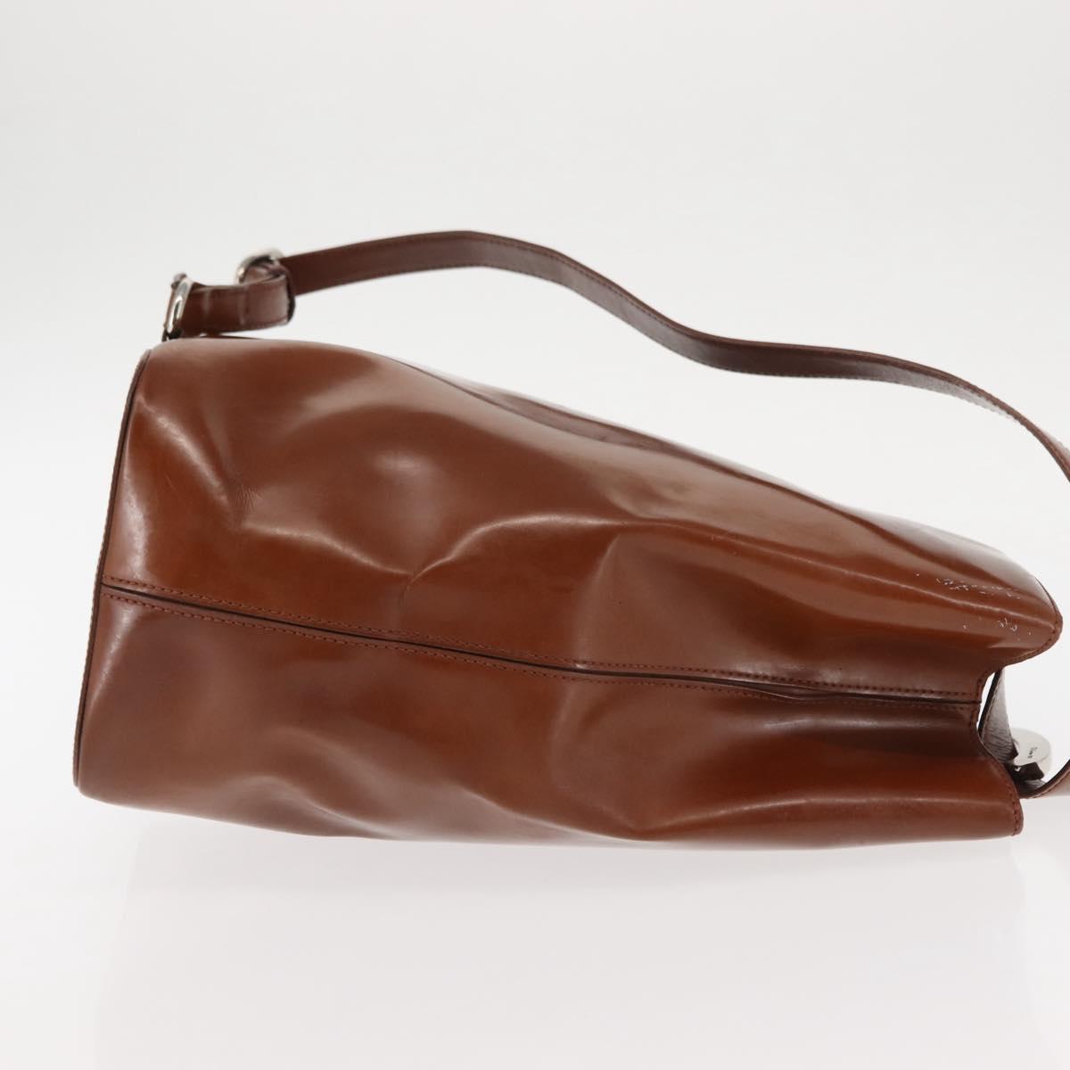CARTIER PANTHERE Shoulder Bag Patent leather Brown Silver Auth bs29942