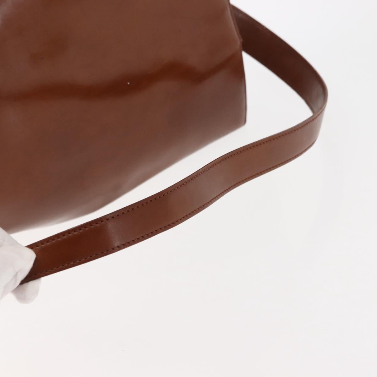 CARTIER PANTHERE Shoulder Bag Patent leather Brown Silver Auth bs29942