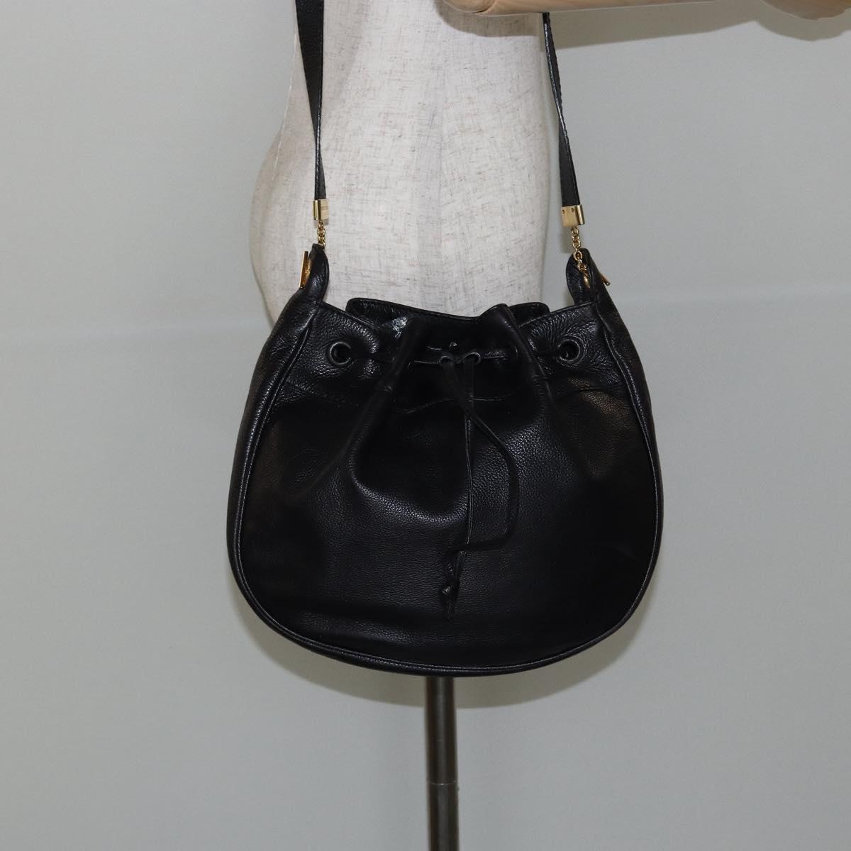 BOTTEGA VENETA Shoulder Bag Leather Black Gold Auth bs29943