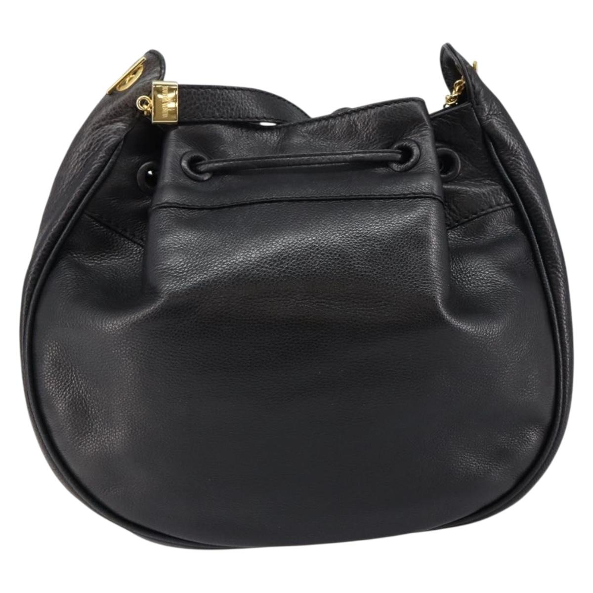 BOTTEGA VENETA Shoulder Bag Leather Black Gold Auth bs29943