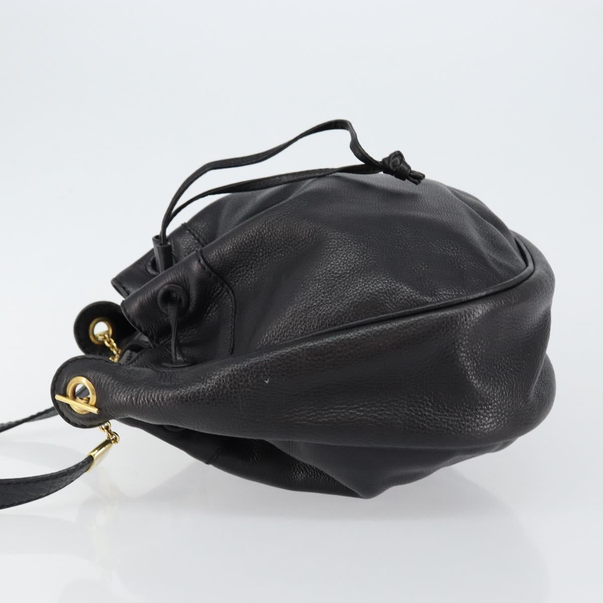 BOTTEGA VENETA Shoulder Bag Leather Black Gold Auth bs29943