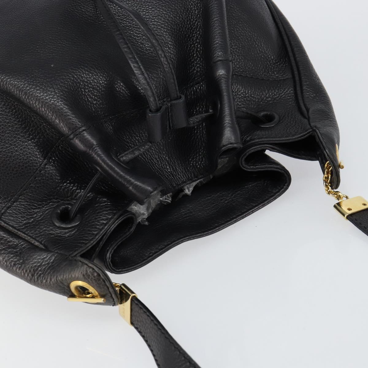 BOTTEGA VENETA Shoulder Bag Leather Black Gold Auth bs29943