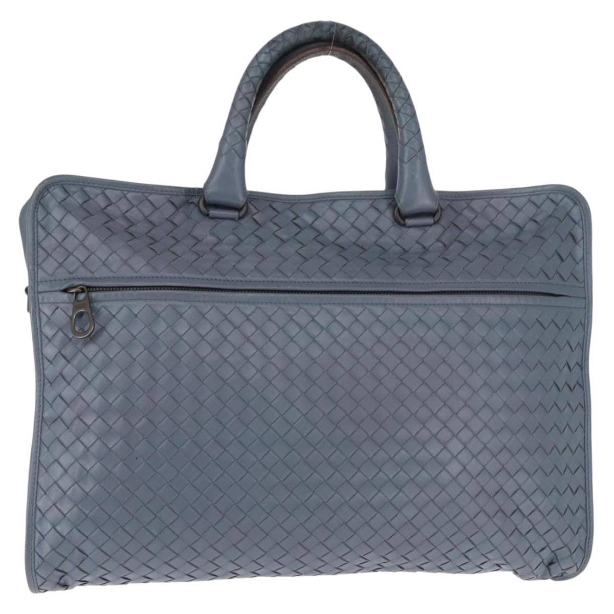 BOTTEGA VENETA INTRECCIATO Business Bag Leather Gray Silver Auth bs29944