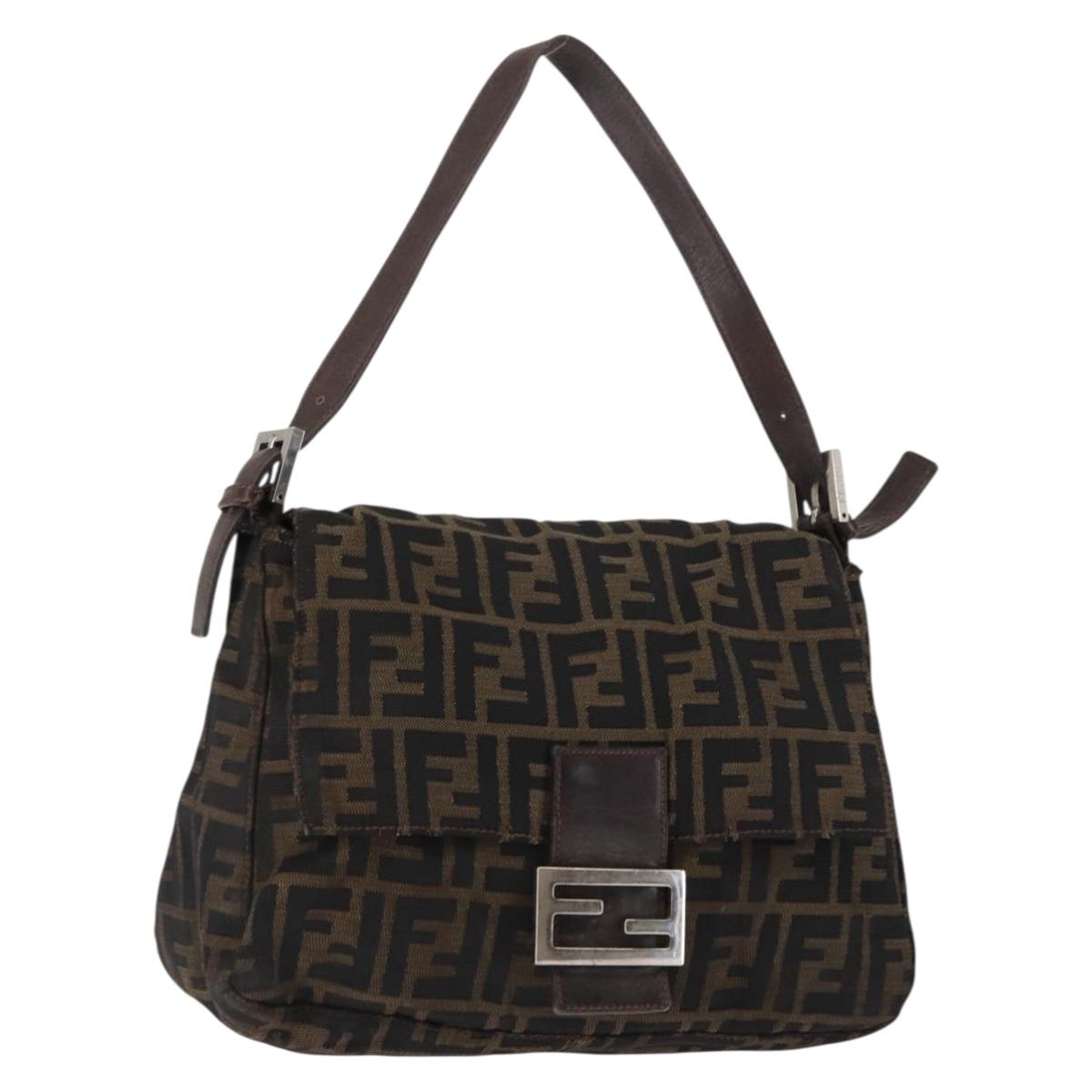 FENDI Mamma Baguette Shoulder Bag Zucca Canvas Black Brown Auth bs29947