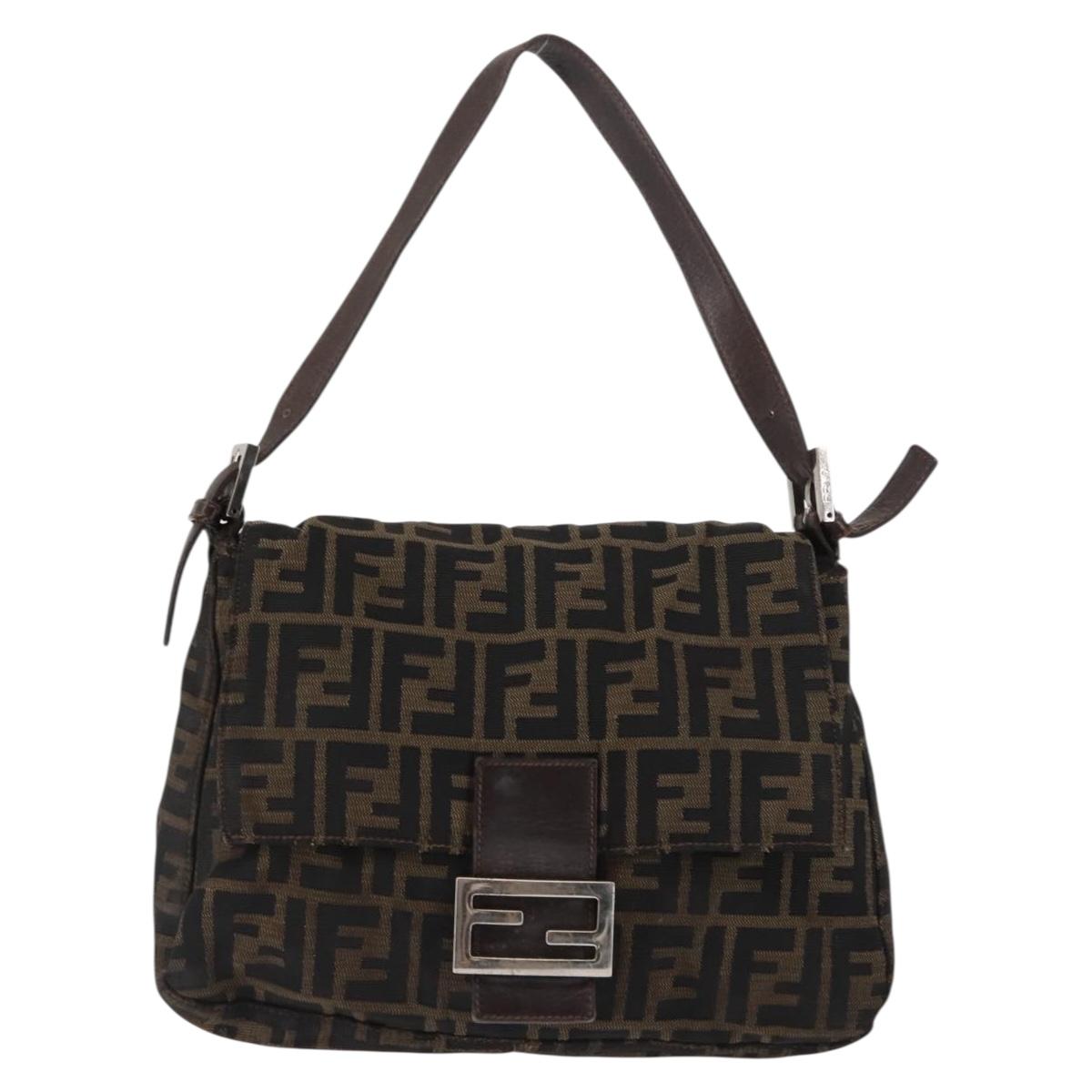 FENDI Mamma Baguette Shoulder Bag Zucca Canvas Black Brown Auth bs29947
