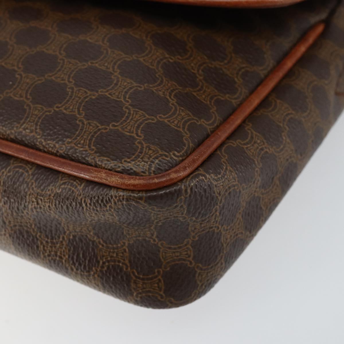 CELINE Macadam Canvas Shoulder Bag PVC Leather Brown Gold Auth bs29949