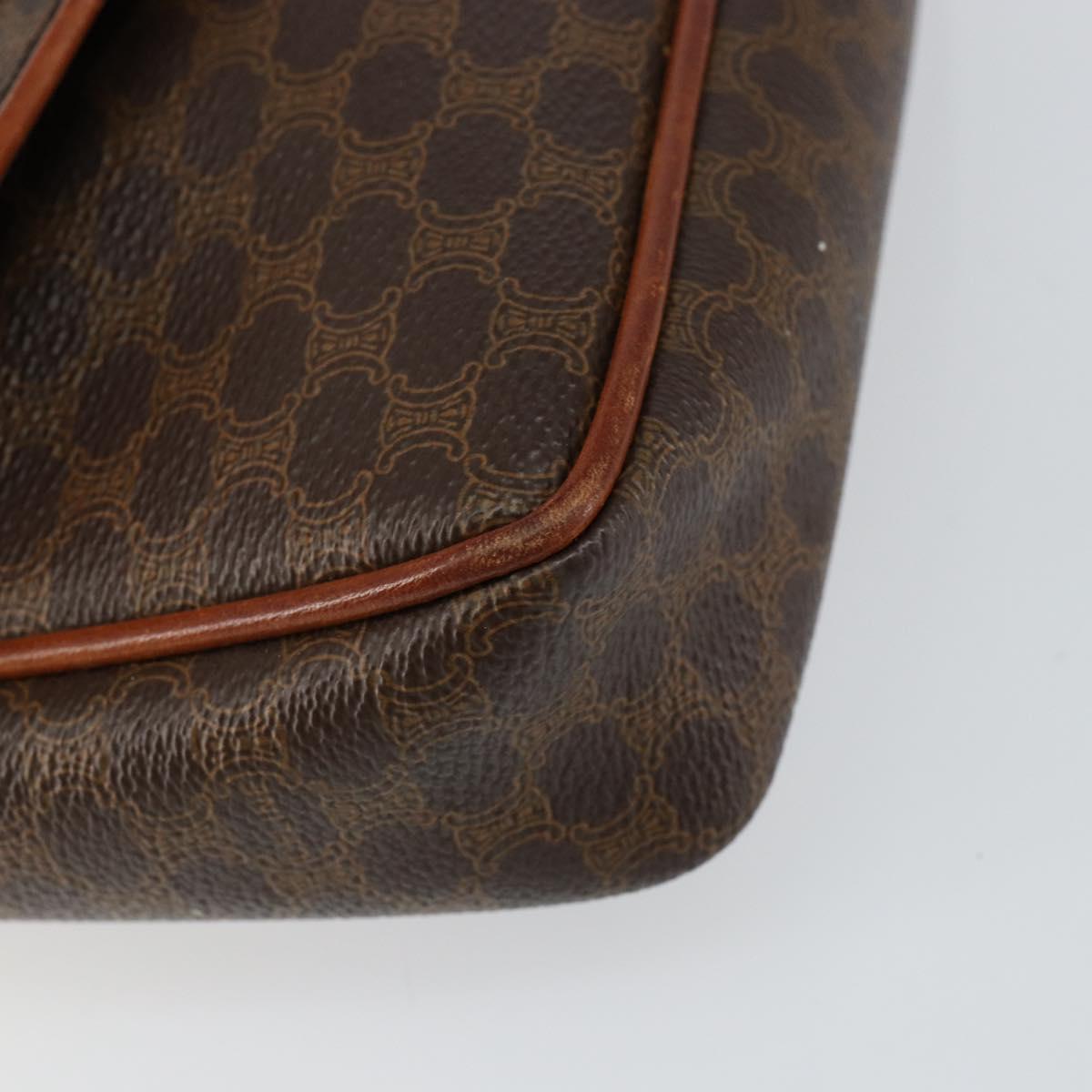 CELINE Macadam Canvas Shoulder Bag PVC Leather Brown Gold Auth bs29949
