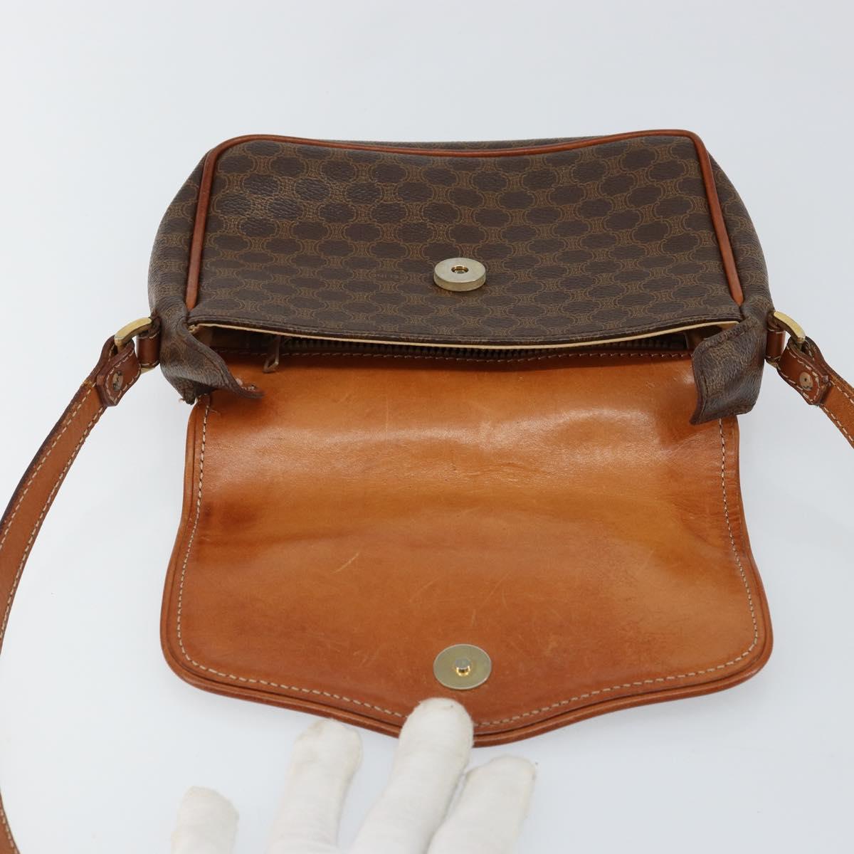 CELINE Macadam Canvas Shoulder Bag PVC Leather Brown Gold Auth bs29949