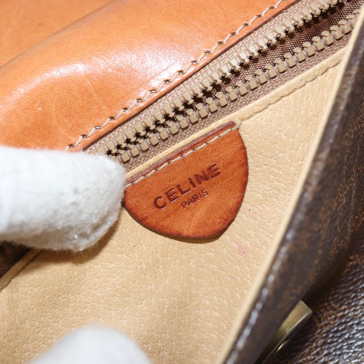 CELINE Macadam Canvas Shoulder Bag PVC Leather Brown Gold Auth bs29949