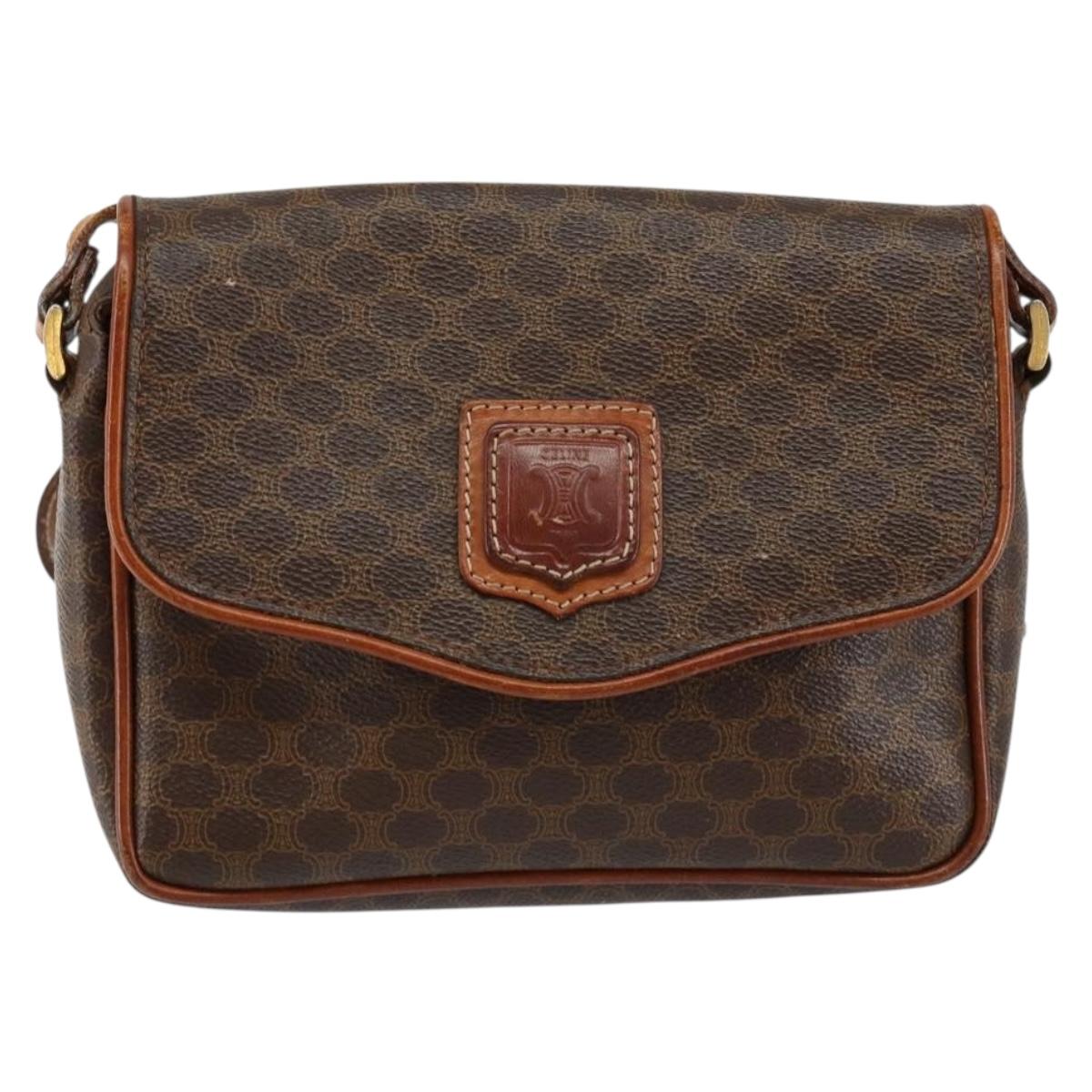 CELINE Macadam Canvas Shoulder Bag PVC Leather Brown Gold Auth bs29949