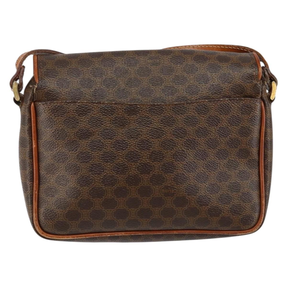 CELINE Macadam Canvas Shoulder Bag PVC Leather Brown Gold Auth bs29949