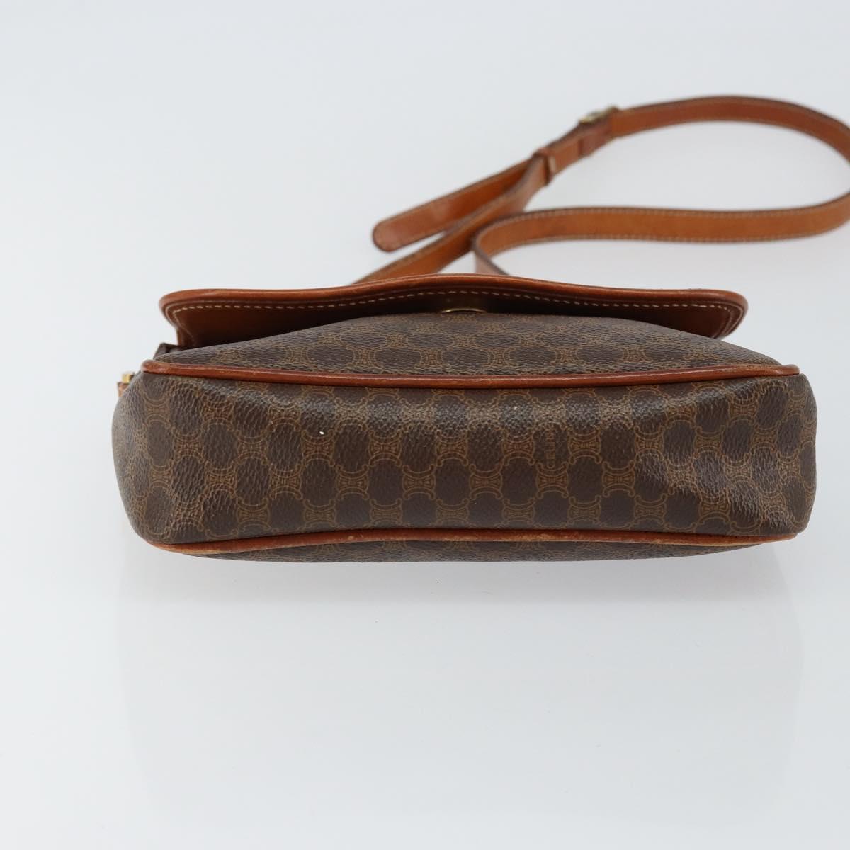 CELINE Macadam Canvas Shoulder Bag PVC Leather Brown Gold Auth bs29949