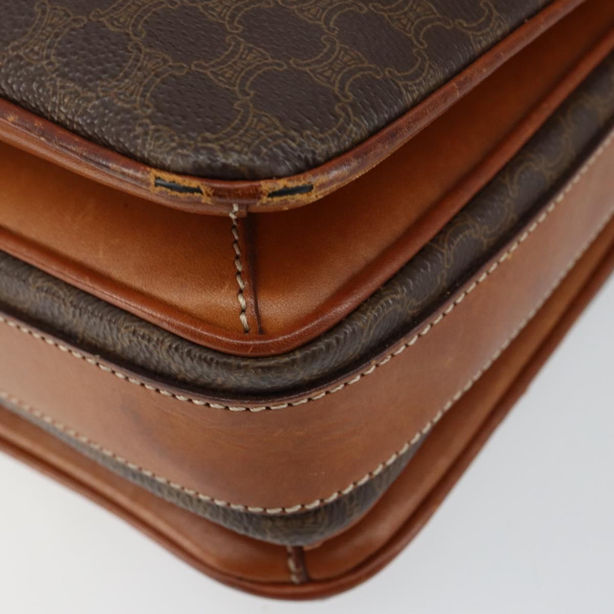 CELINE Macadam Canvas Shoulder Bag PVC Leather Brown Gold Auth bs29950