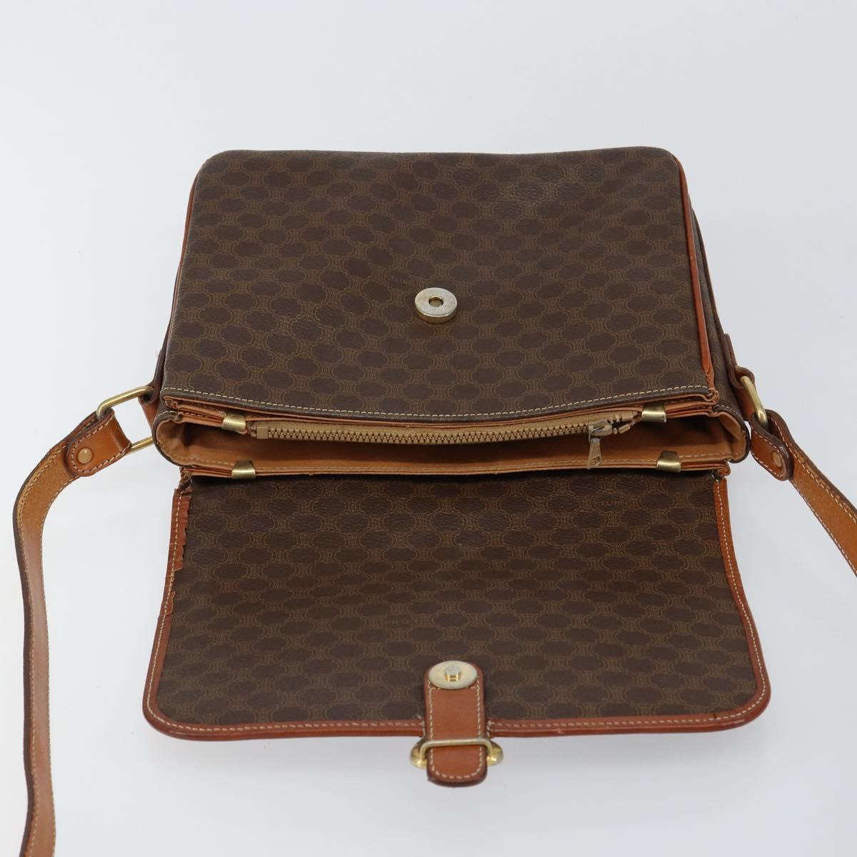 CELINE Macadam Canvas Shoulder Bag PVC Leather Brown Gold Auth bs29950