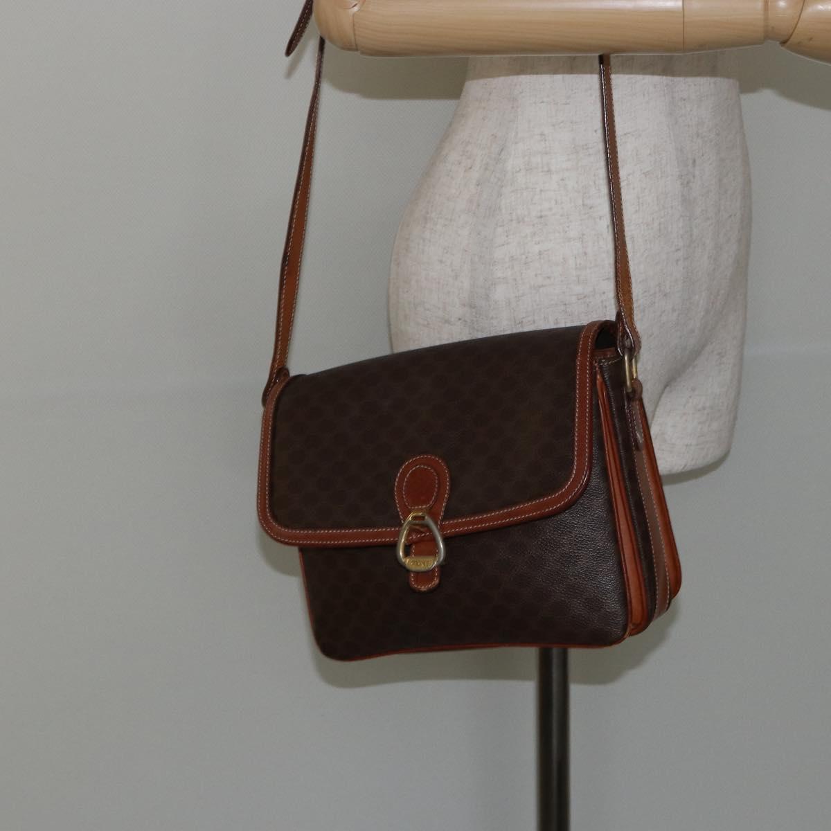CELINE Macadam Canvas Shoulder Bag PVC Leather Brown Gold Auth bs29950