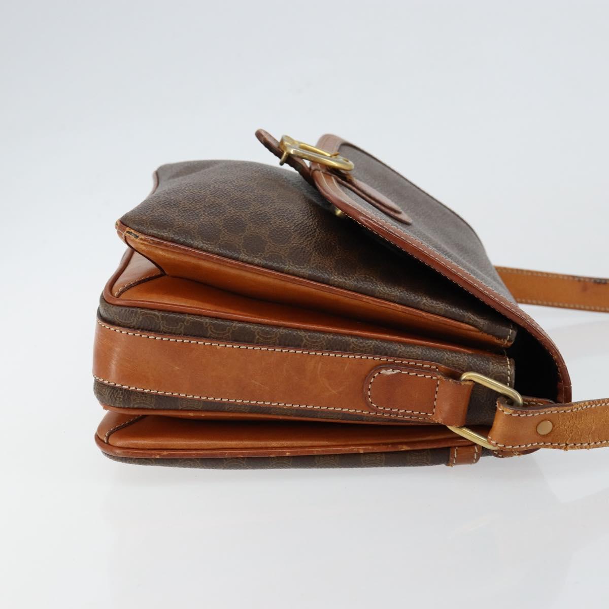 CELINE Macadam Canvas Shoulder Bag PVC Leather Brown Gold Auth bs29950