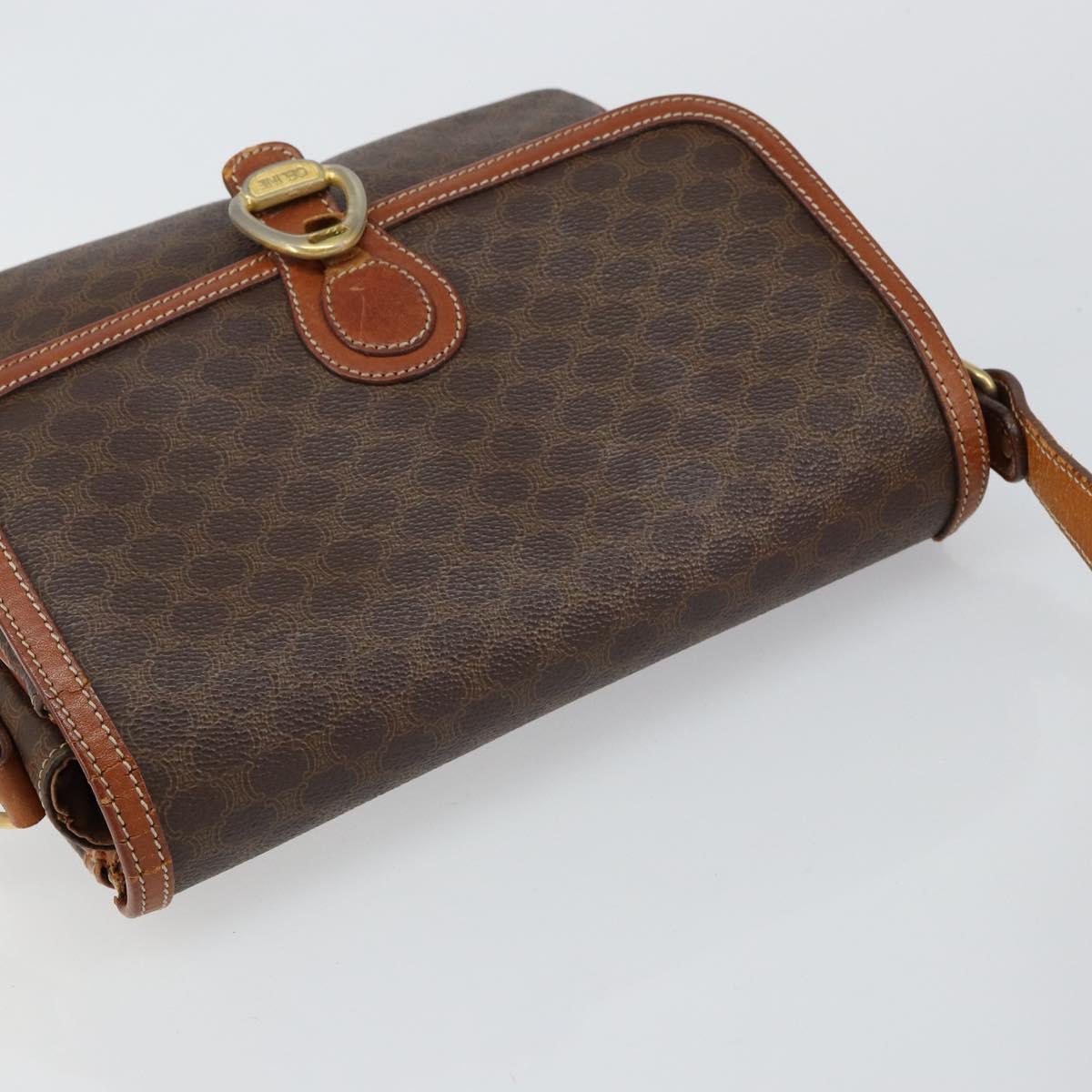 CELINE Macadam Canvas Shoulder Bag PVC Leather Brown Gold Auth bs29950