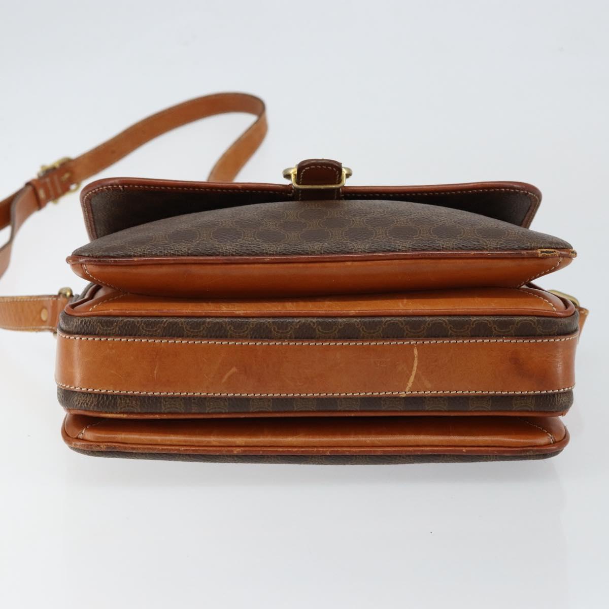 CELINE Macadam Canvas Shoulder Bag PVC Leather Brown Gold Auth bs29950