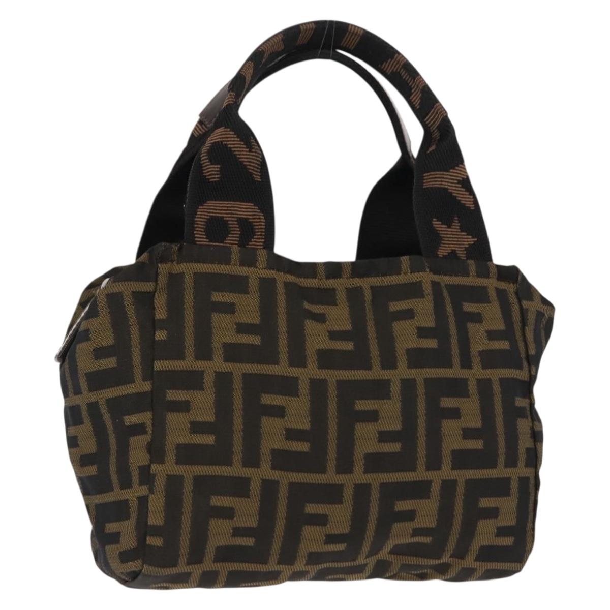 FENDI Zucca Canvas Hand Bag Black Brown Auth bs29951