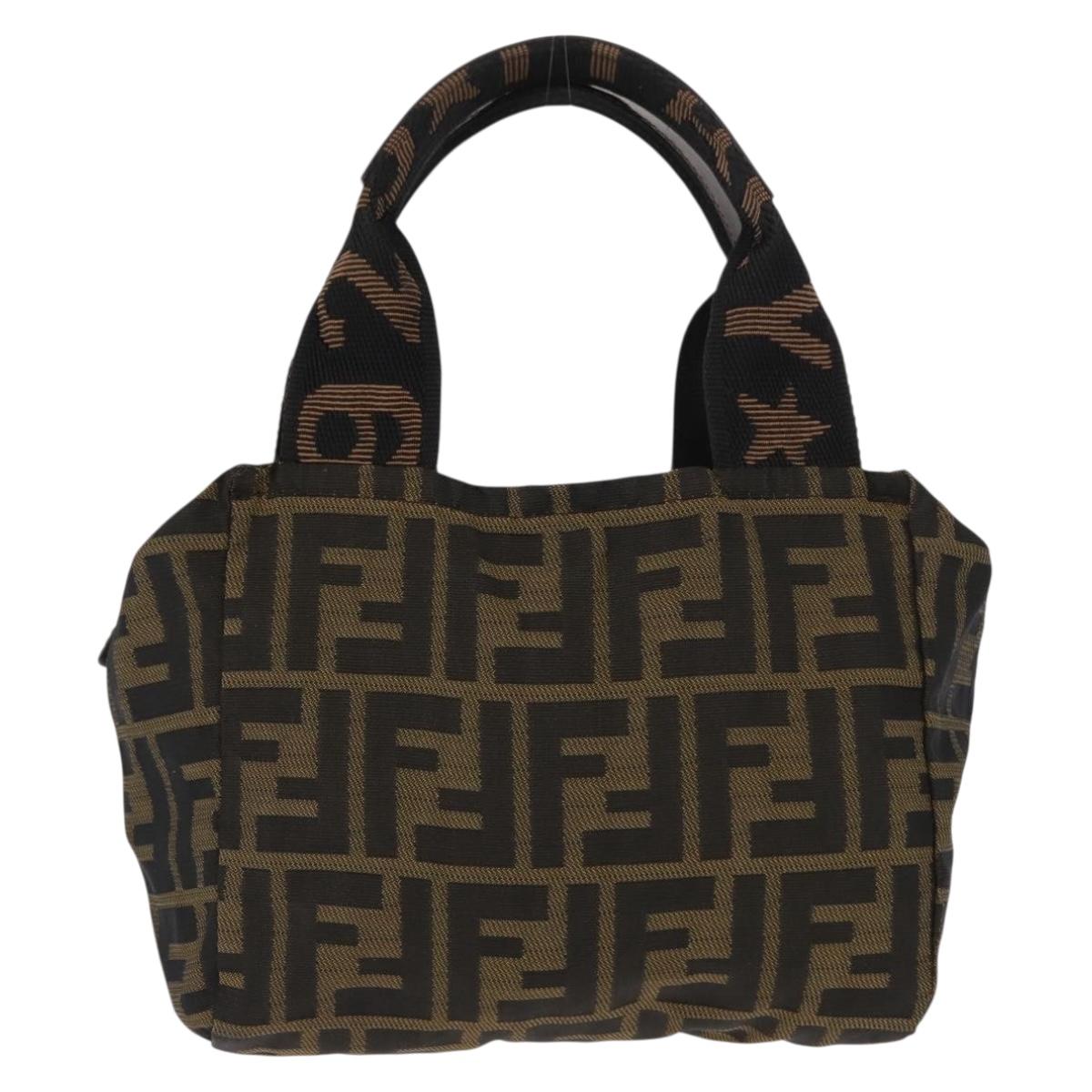 FENDI Zucca Canvas Hand Bag Black Brown Auth bs29951