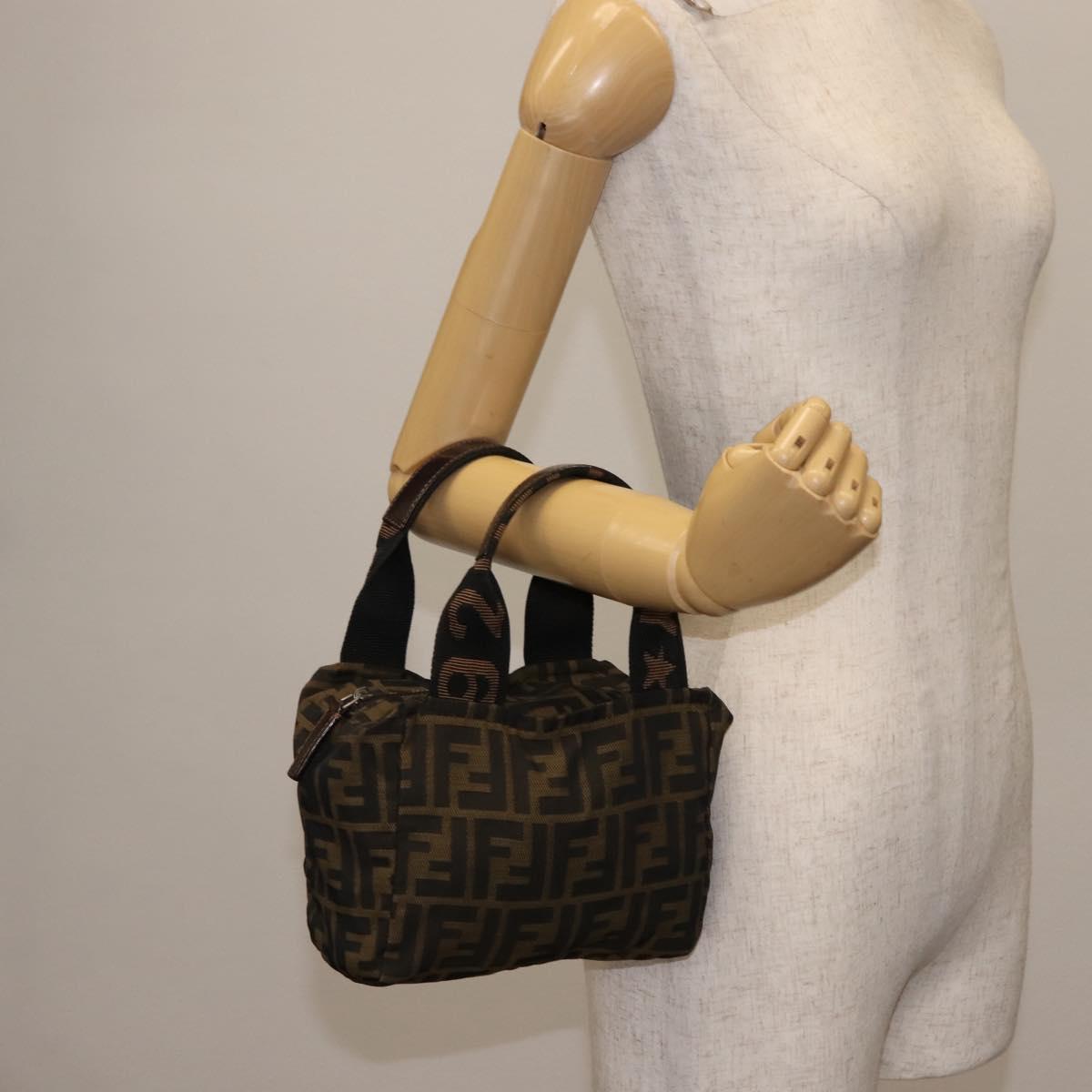 FENDI Zucca Canvas Hand Bag Black Brown Auth bs29951